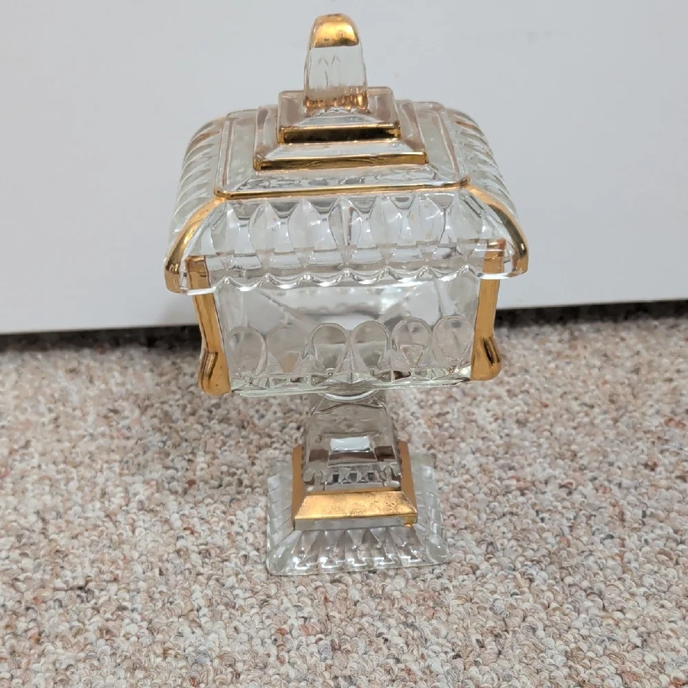 Glass Pedestal Candy Dish with Gold Trim - Picture 1 of 2